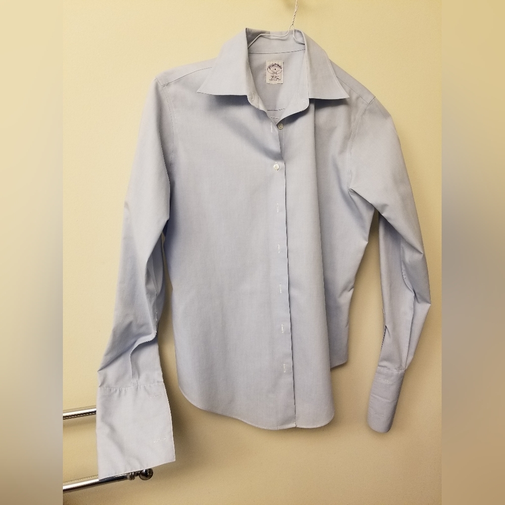 Brooks brothers women's blue cotton dress shirt with French cuffs. Size 10.